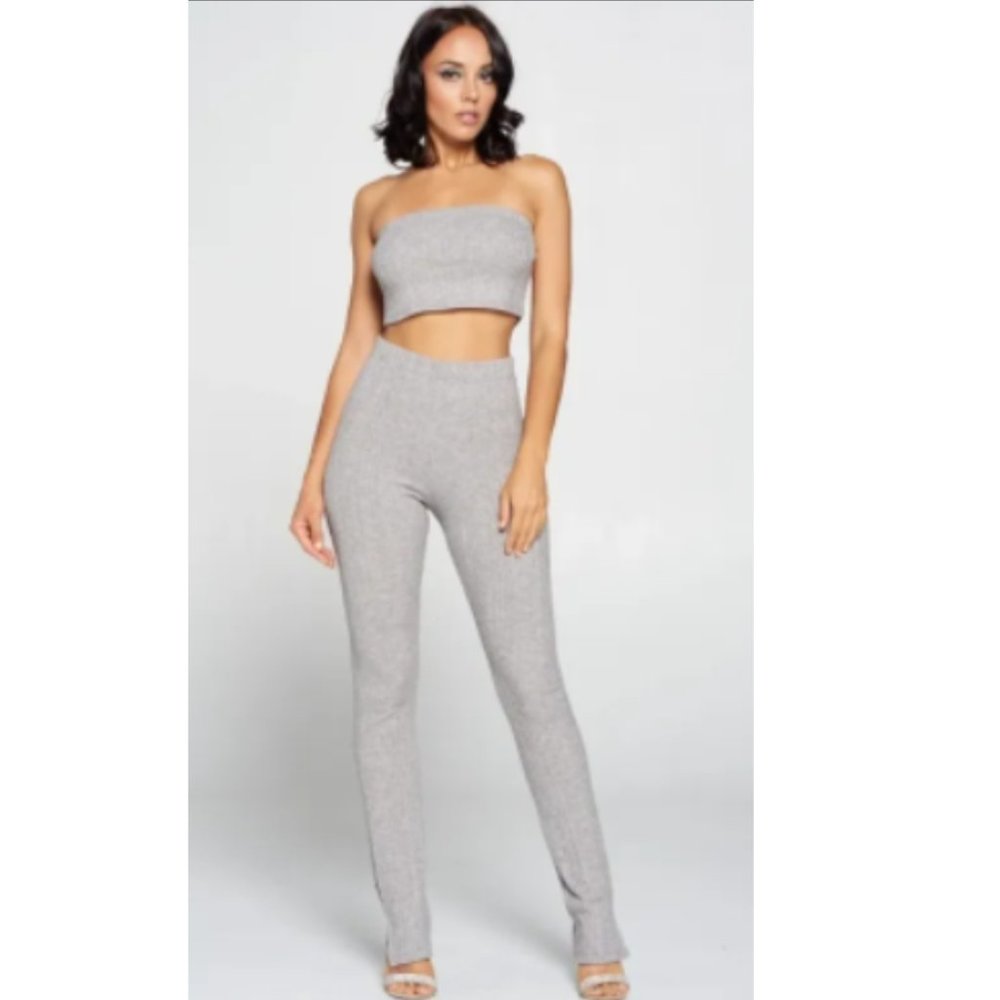 NWT Gray Tube Strapless Cropped Top & Pants Coord KeKe SET NEW